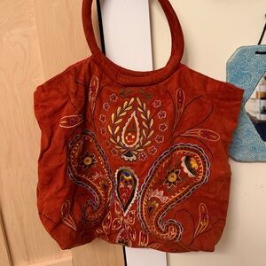 Embroidered Red Tote Bag